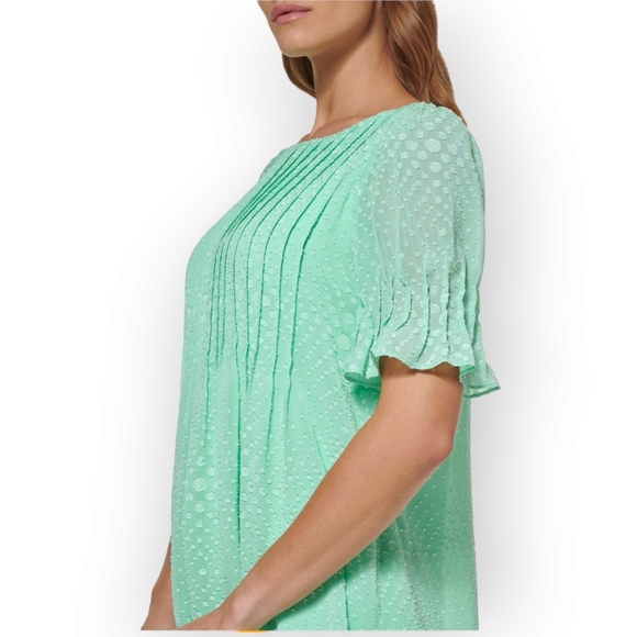 DKNY Women's Pleated Front Cinch Sleeve Flowy Dress Size 16 NWT - Picture 4 of 14